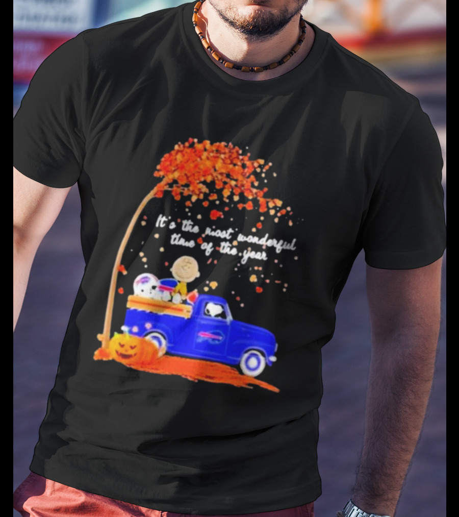 Snoopy And Charlie Brown Buffalo Bills It's The Most Wonderful Time Of The Year Autumn Truck Scene T-Shirt
