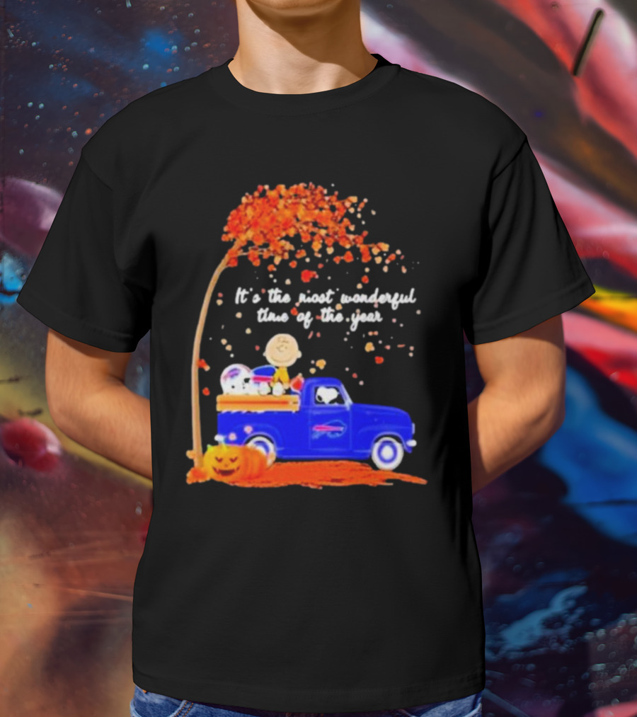 Snoopy And Charlie Brown Buffalo Bills It's The Most Wonderful Time Of The Year Autumn Truck Scene T-Shirt