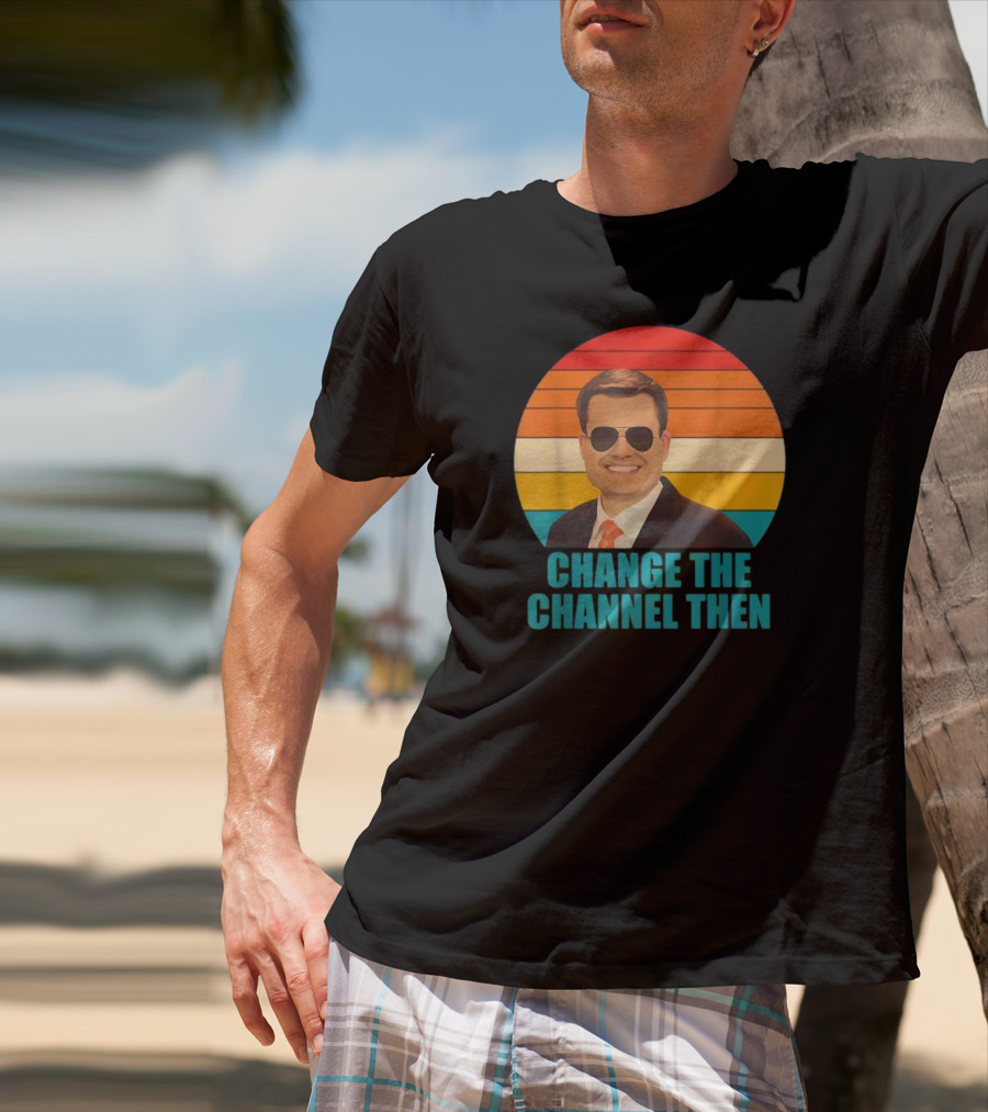 Change The Channel Then Retro Sunglasses News Anchor Stripes T-Shirt