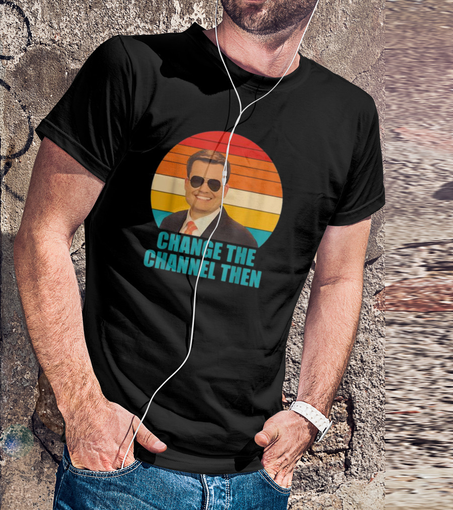 Change The Channel Then Retro Sunglasses News Anchor Stripes T-Shirt