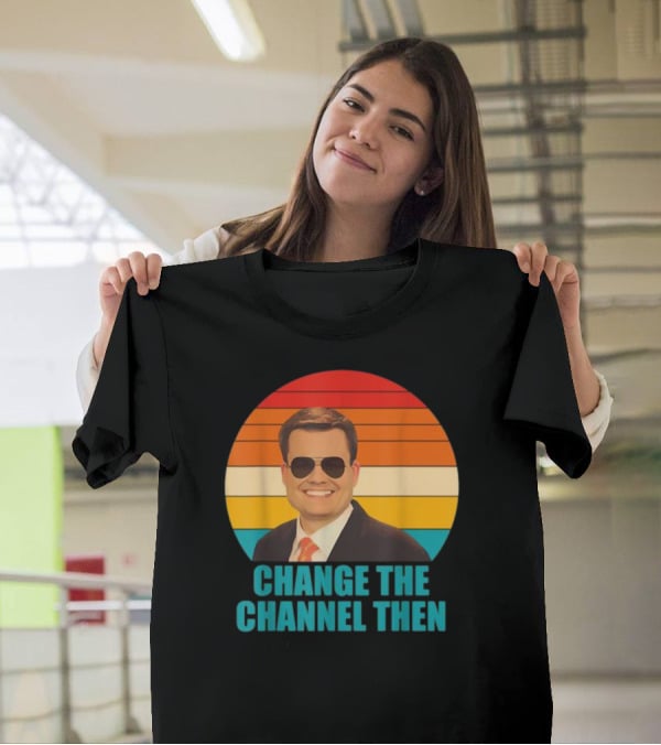 Change The Channel Then Retro Sunglasses News Anchor Stripes T-Shirt