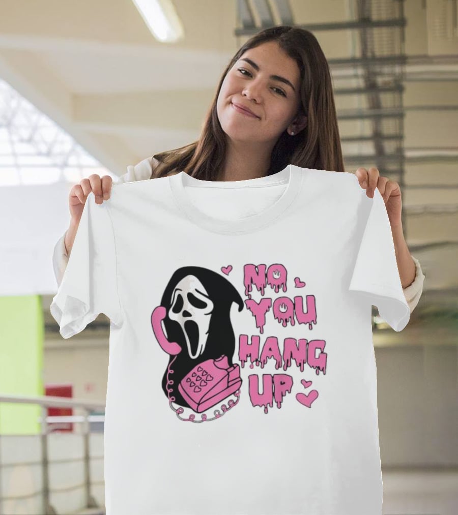 No You Hang Up First Ghost Face Pink Phone Halloween T-Shirt