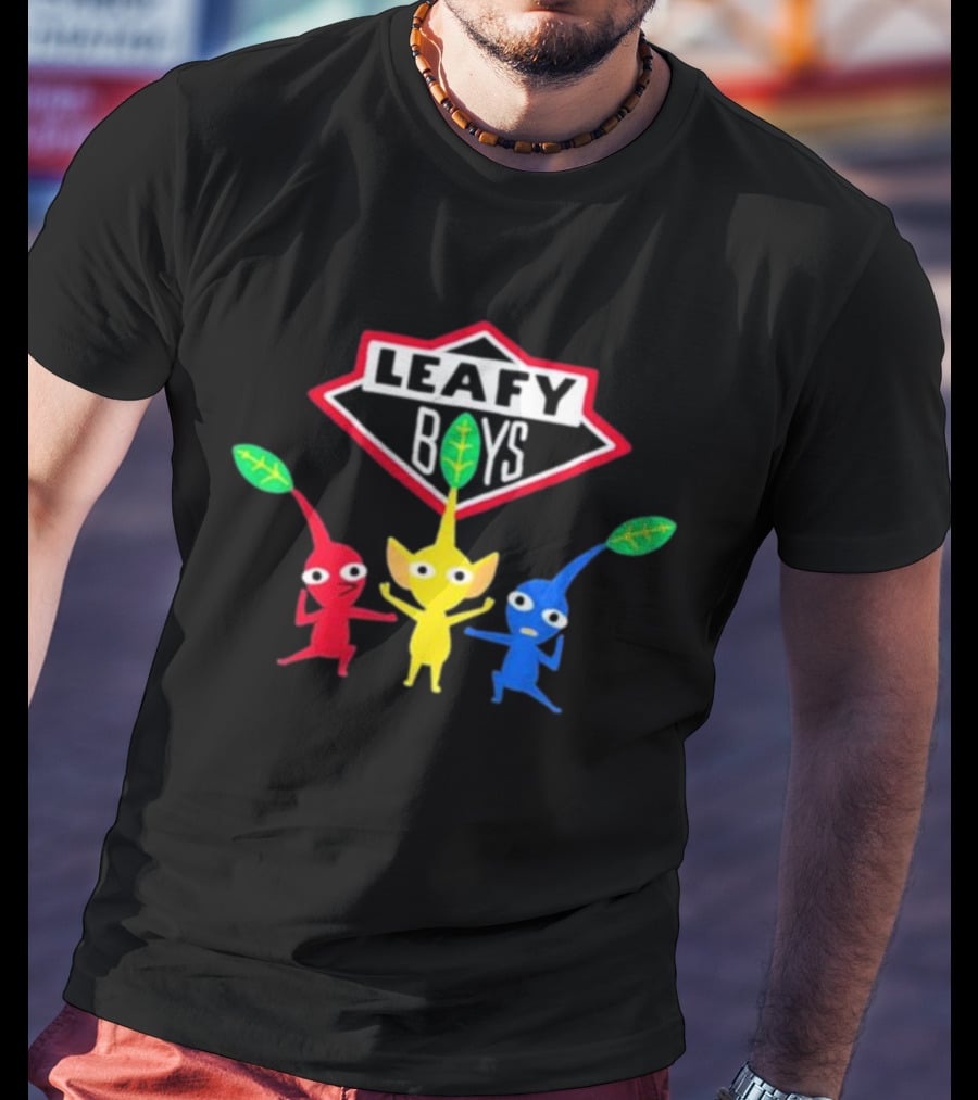Leafy Boys Pikmin Inspired Design Fan Art Featuring Red Yellow Blue Leaf Creatures T-Shirt