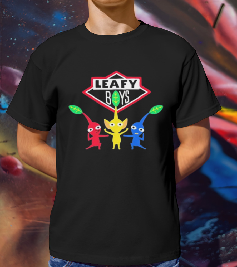 Leafy Boys Pikmin Inspired Design Fan Art Featuring Red Yellow Blue Leaf Creatures T-Shirt