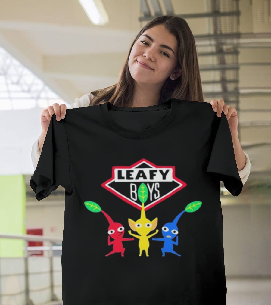 Leafy Boys Pikmin Inspired Design Fan Art Featuring Red Yellow Blue Leaf Creatures T-Shirt