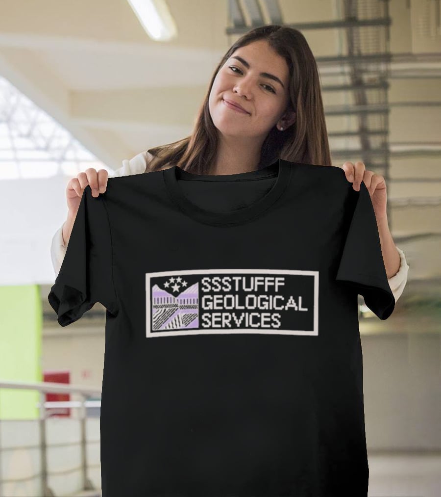 SSSTUFFF Geological Services Club Badge With Stars And Pattern Blocks T-Shirt