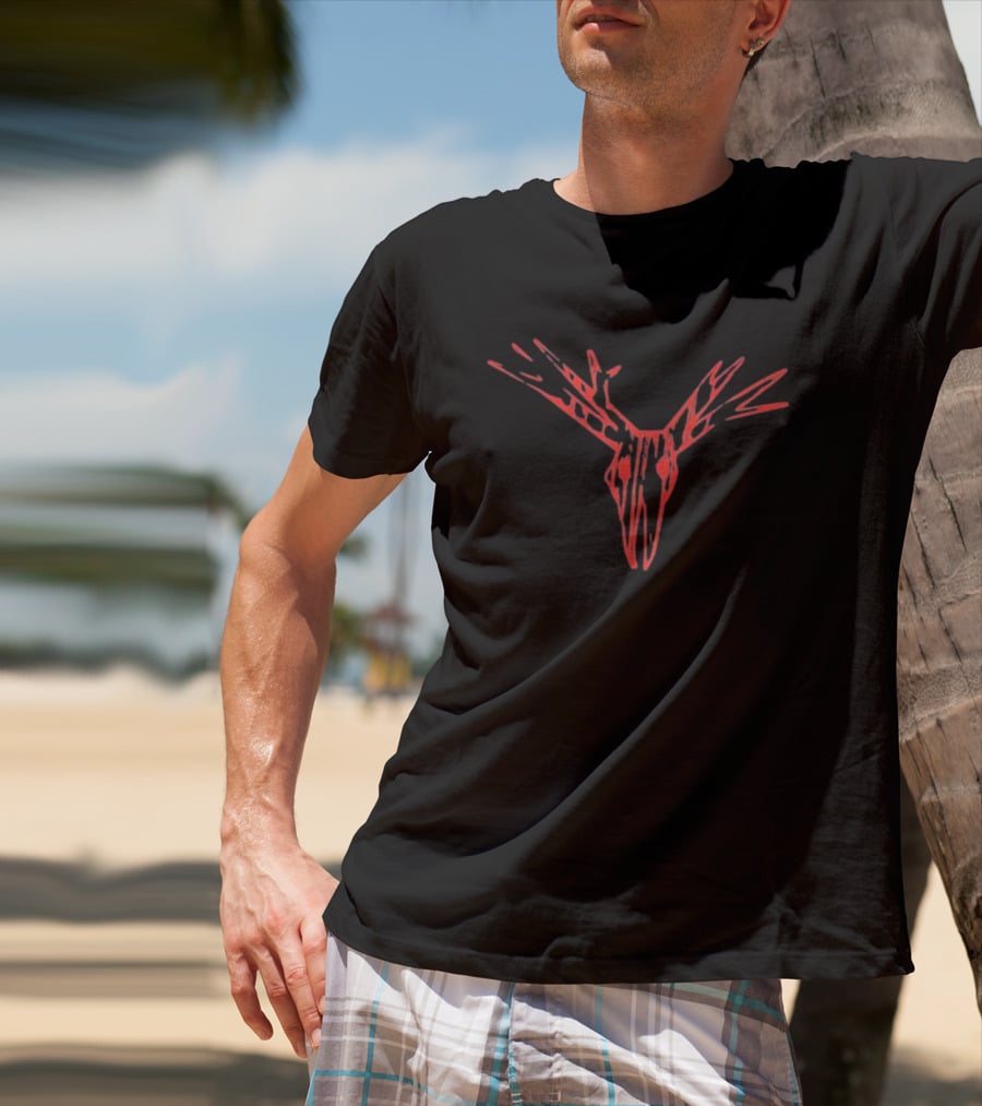 Dusk Antlers Red Abstract Deer Head T-Shirt