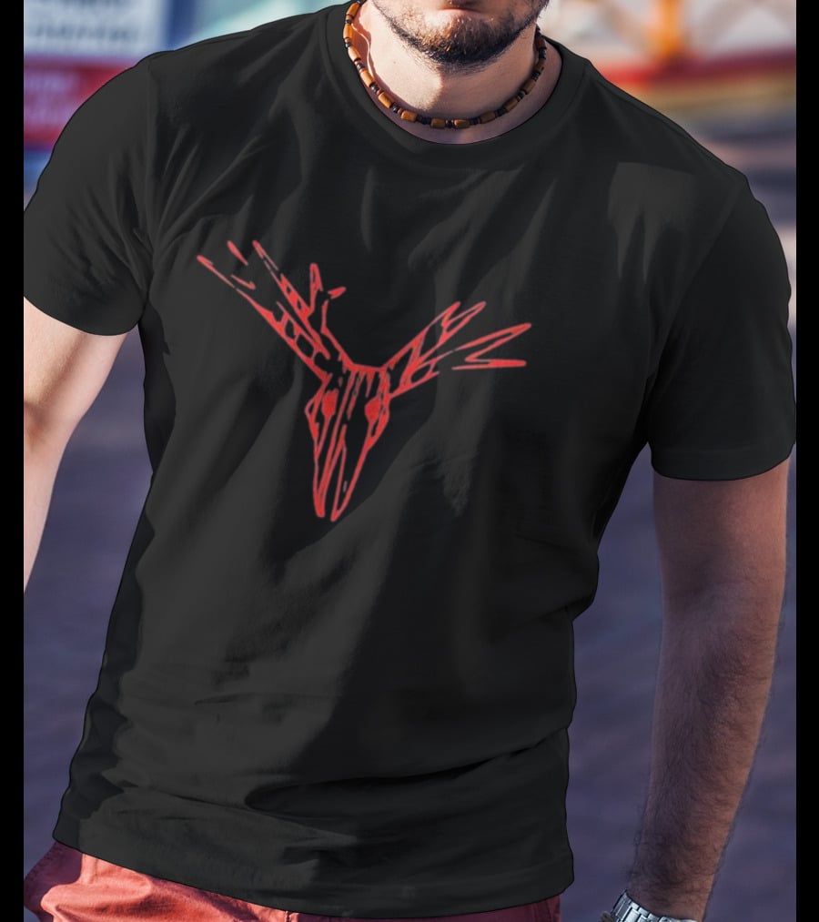 Dusk Antlers Red Abstract Deer Head T-Shirt