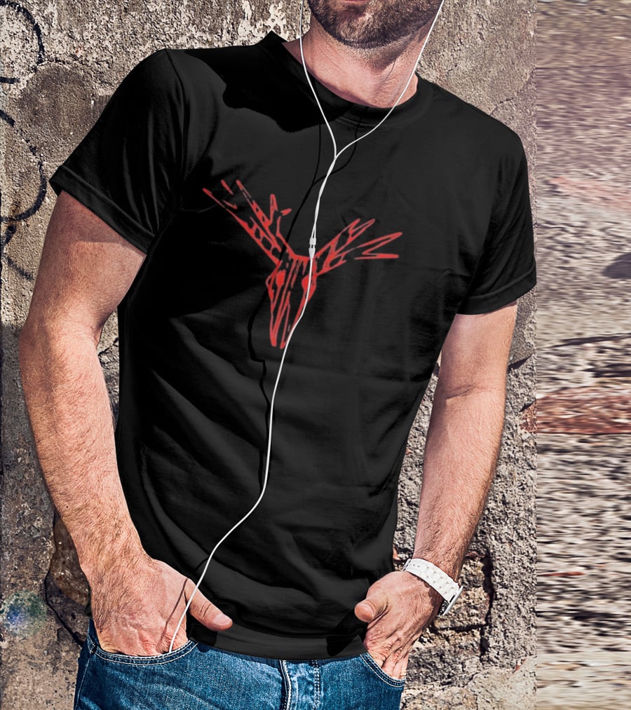 Dusk Antlers Red Abstract Deer Head T-Shirt