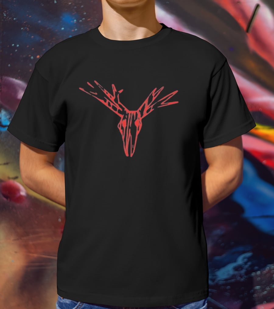 Dusk Antlers Red Abstract Deer Head T-Shirt