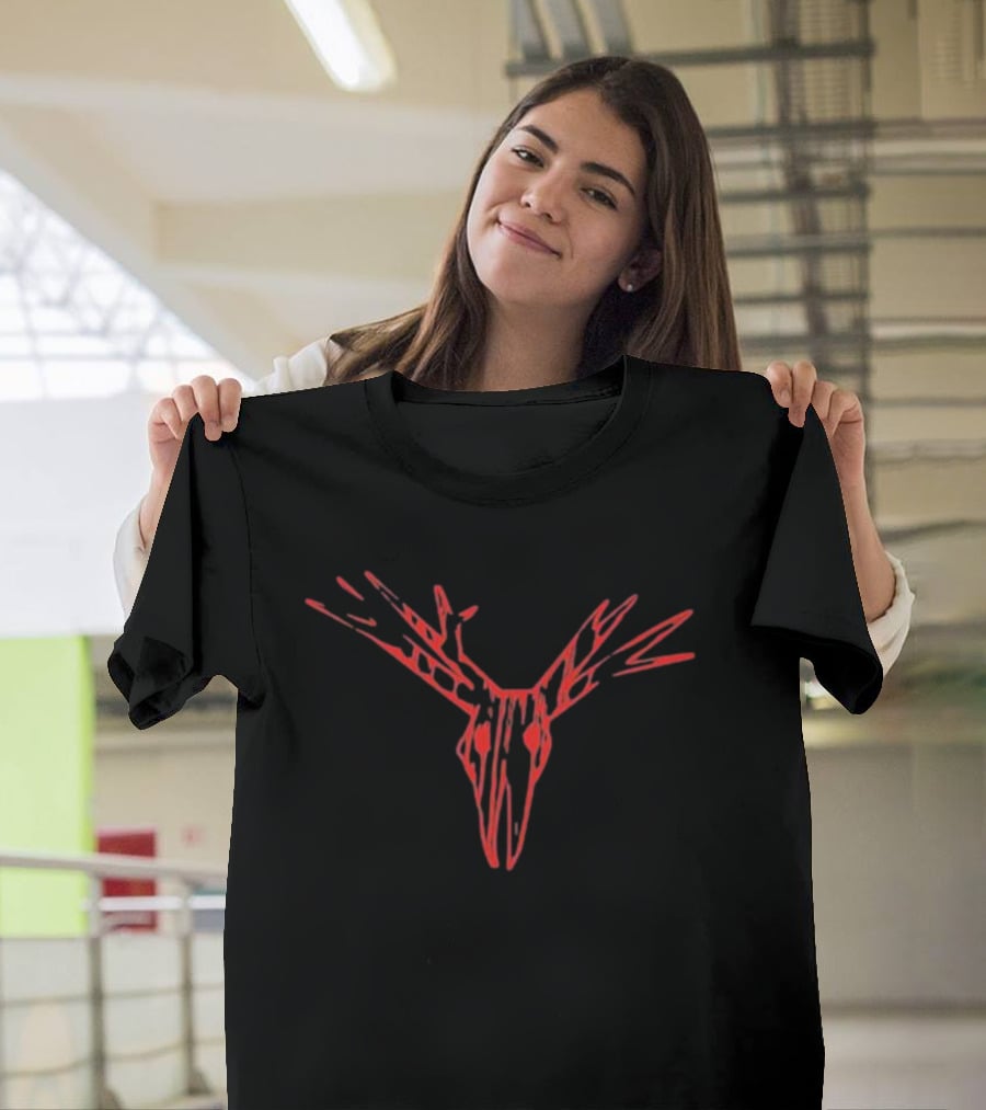 Dusk Antlers Red Abstract Deer Head T-Shirt