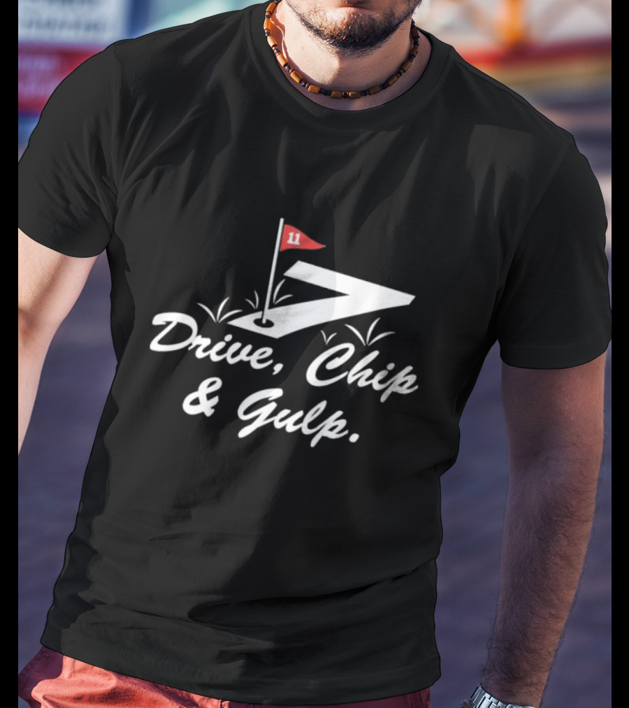 7-Eleven Driving Golf Slogan With Flag And Green Design Creatively MergingSpheres Drive Chip Gulp Essentials T-Shirt