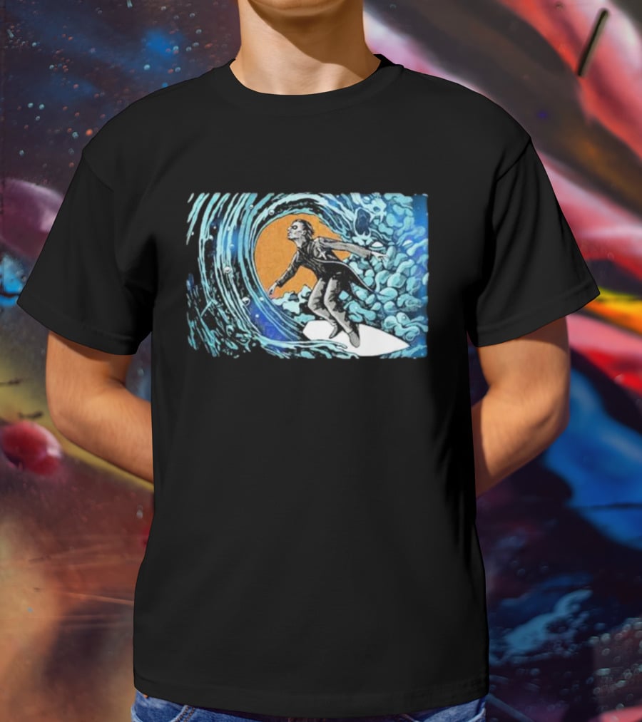 Maedenart Ghost Evil Surfer Riding Wave With Blue Turbulence T-Shirt