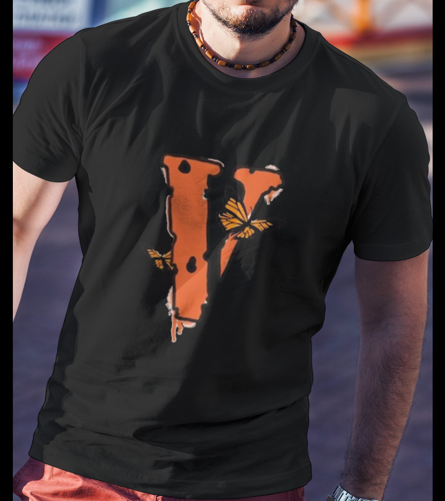 Juice Wrld Vlone Butterfly Logo Collaboration V Letter Monarch T-Shirt