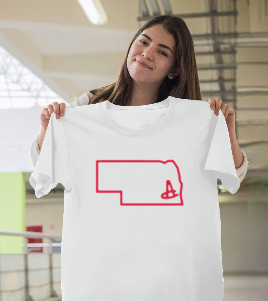 Nebraska Amigos State Outline With Iconic Red Letter A T-Shirt