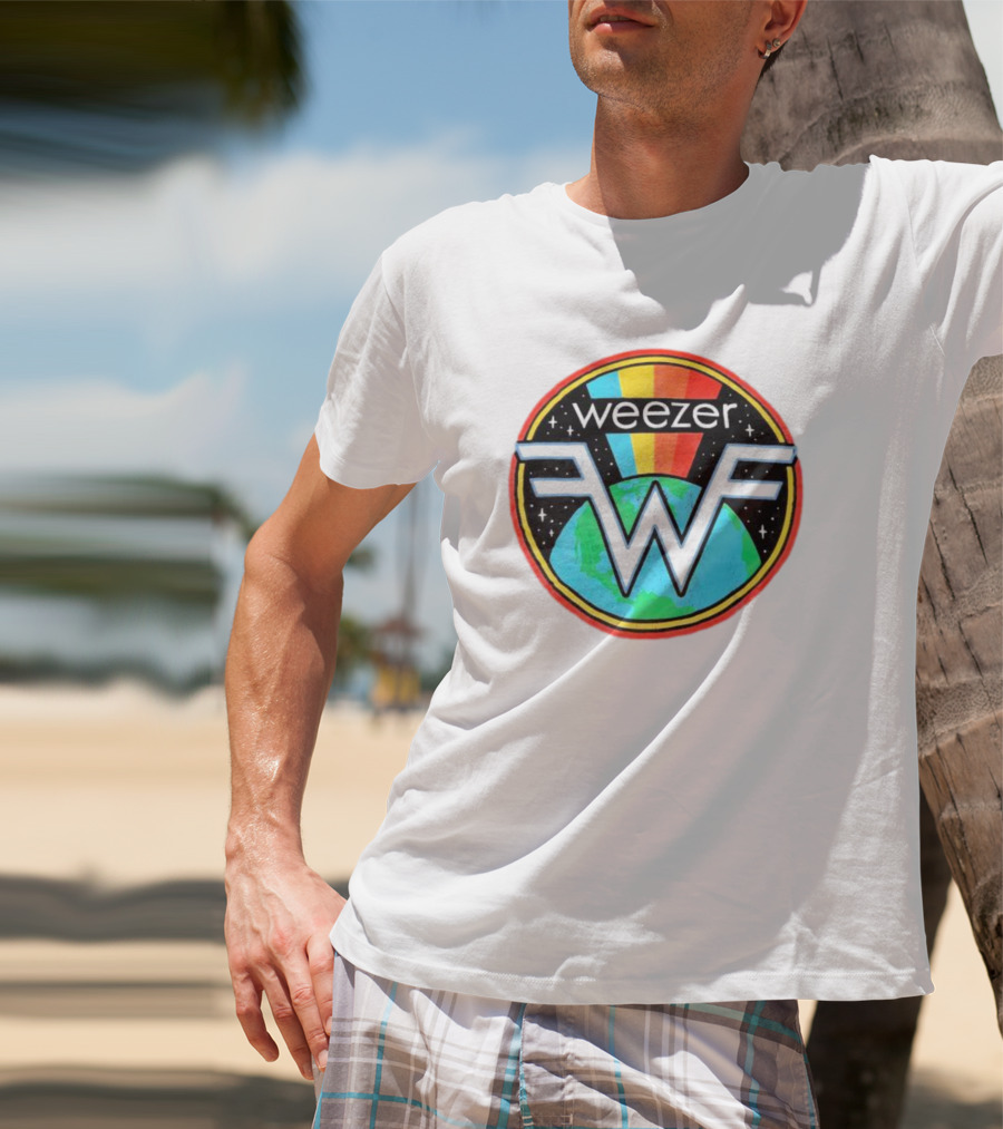 Weezer WF Earth Rainbow Alternative Rock Planet Badge T-Shirt