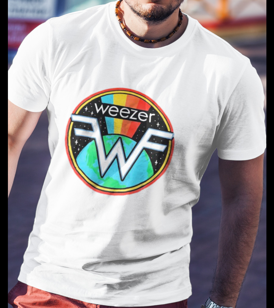 Weezer WF Earth Rainbow Alternative Rock Planet Badge T-Shirt