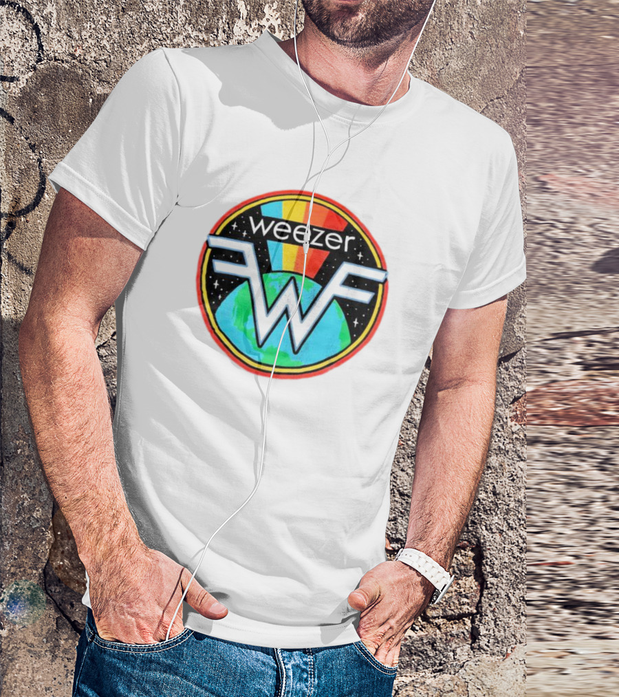 Weezer WF Earth Rainbow Alternative Rock Planet Badge T-Shirt