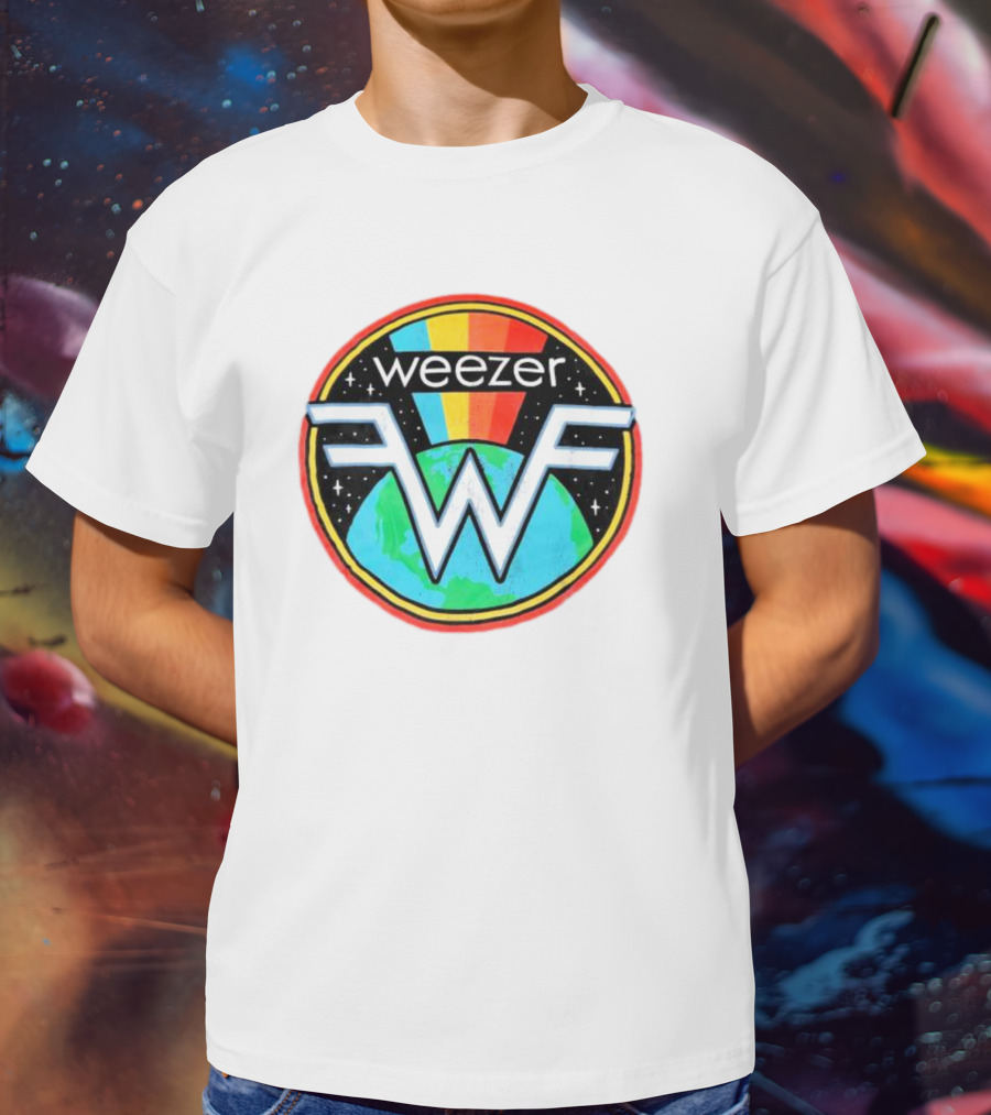 Weezer WF Earth Rainbow Alternative Rock Planet Badge T-Shirt