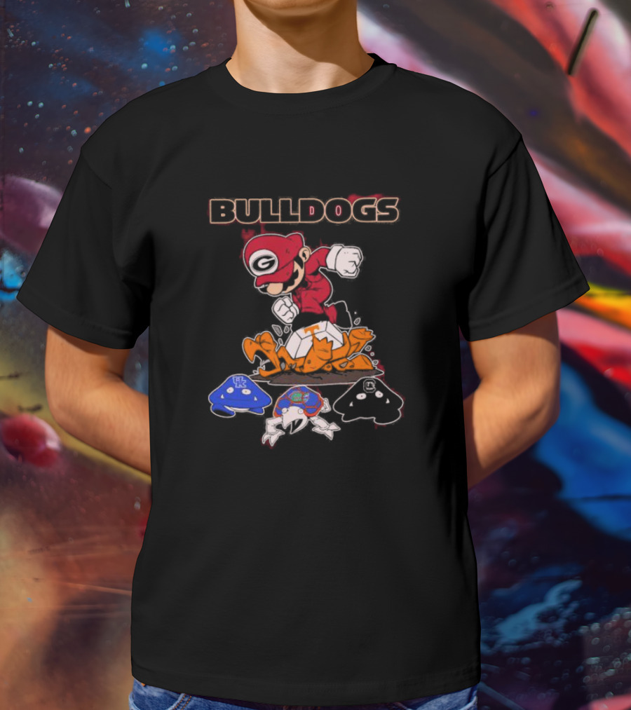 Bulldogs Mario Crushing Tennessee Helmet With Rival Team Symbols T-Shirt