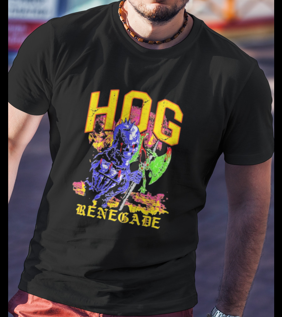 Hog Renegade Skeleton Warrior Graphic With Medieval Armor And Axe T-Shirt