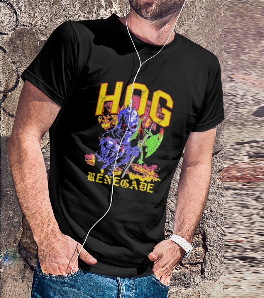 Hog Renegade Skeleton Warrior Graphic With Medieval Armor And Axe T-Shirt