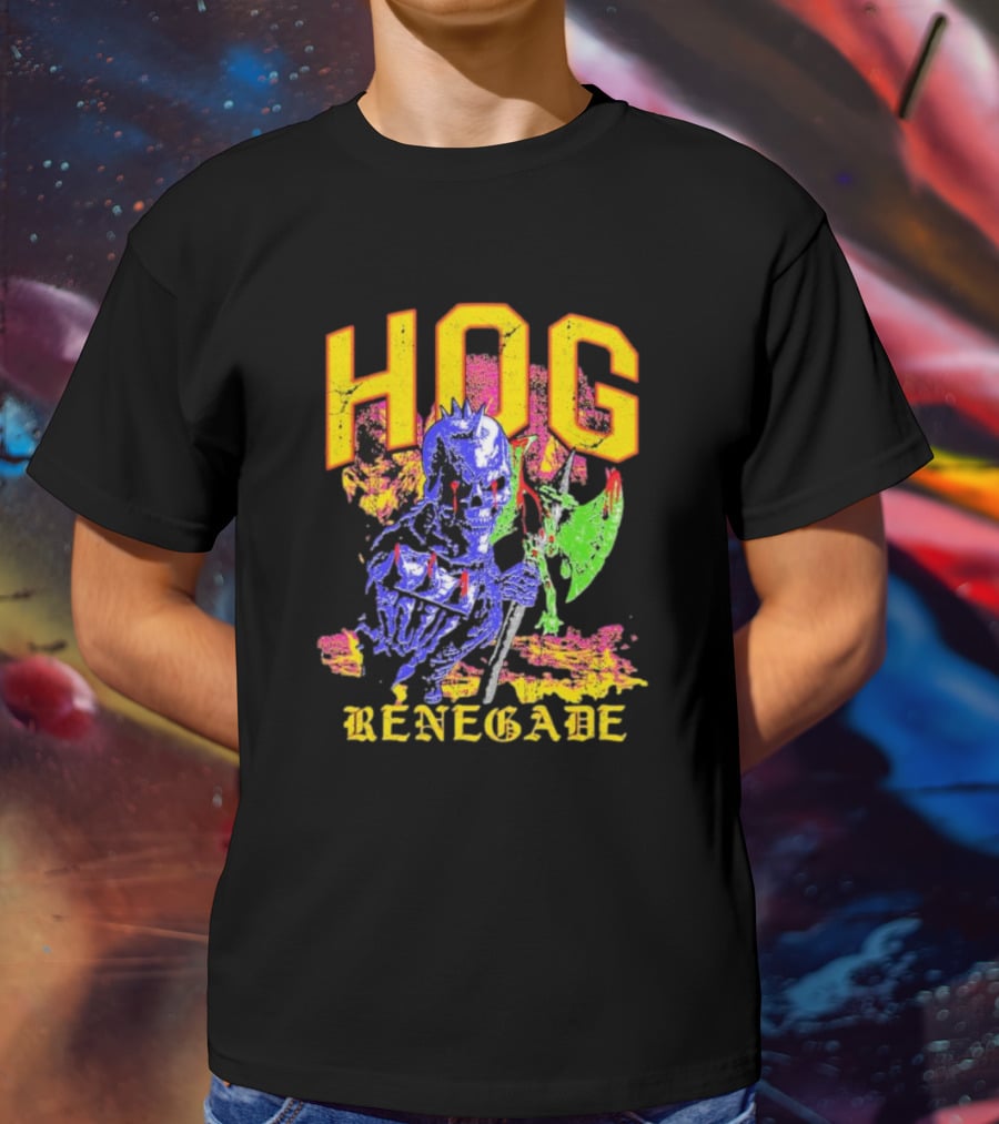 Hog Renegade Skeleton Warrior Graphic With Medieval Armor And Axe T-Shirt