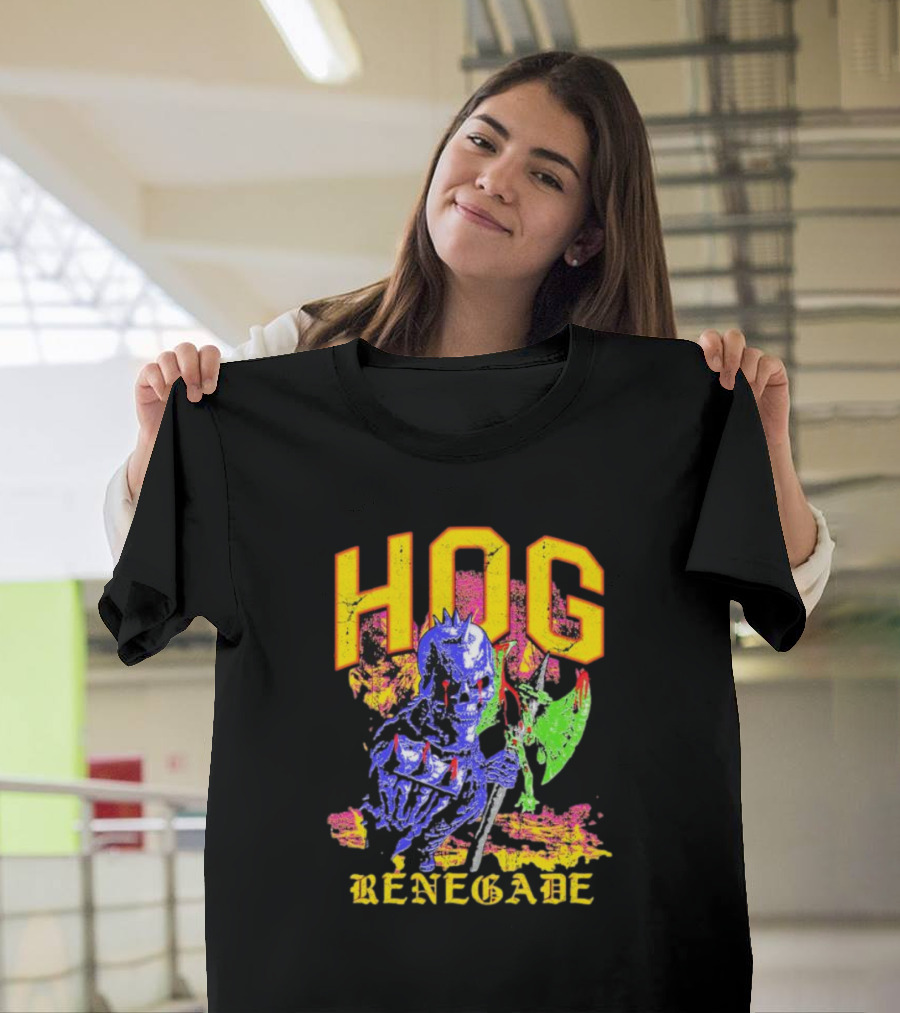 Hog Renegade Skeleton Warrior Graphic With Medieval Armor And Axe T-Shirt