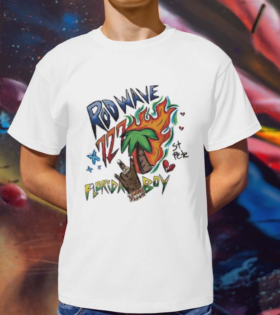 Rod Wave 727 St Pete Florida Boy Palm Tree And Flames T-Shirt