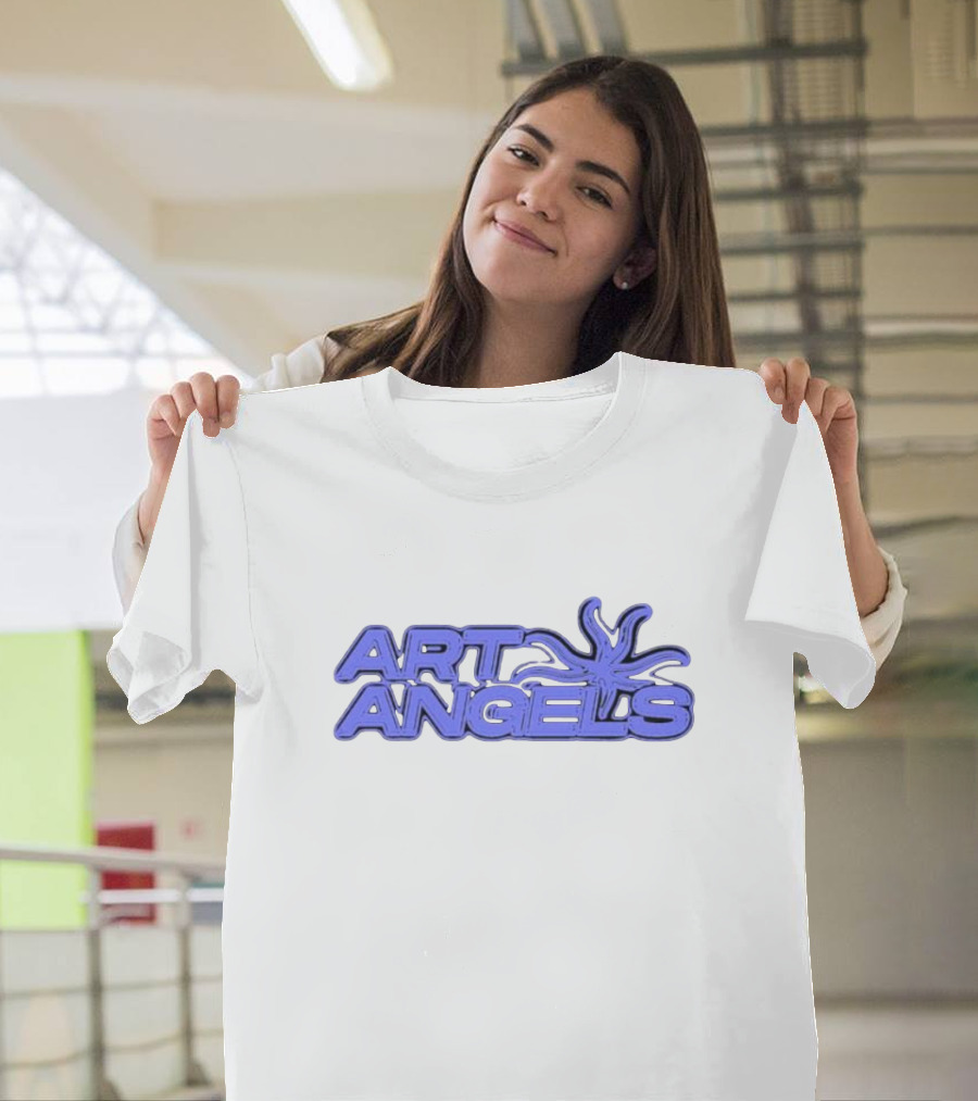 Art Angels Blue Font Stylized 3D Text With Abstract Spiral T-Shirt