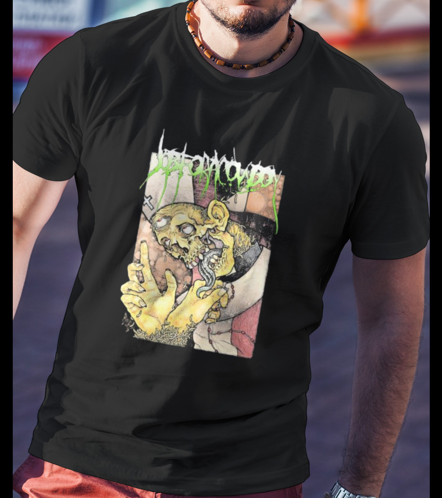 Job For A Cowboy Priest Zombie Graphic With Cross And Rosary T-Shirt
