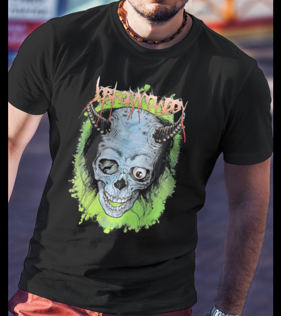 Job For A Cowboy Demon Skull Green Background T-Shirt