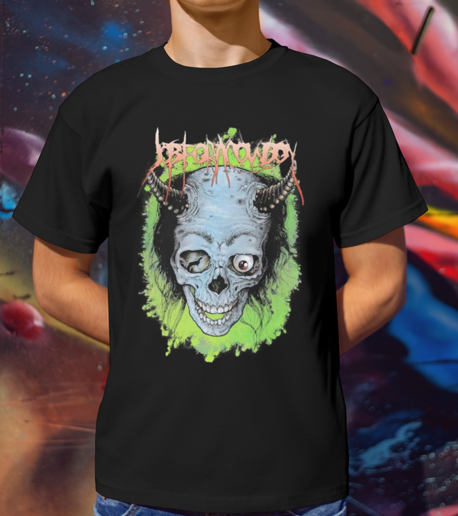 Job For A Cowboy Demon Skull Green Background T-Shirt