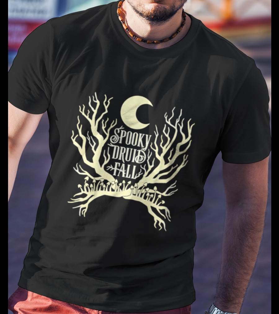 Spooky Druid Fall Crescent Moon And Enchanted Trees T-Shirt