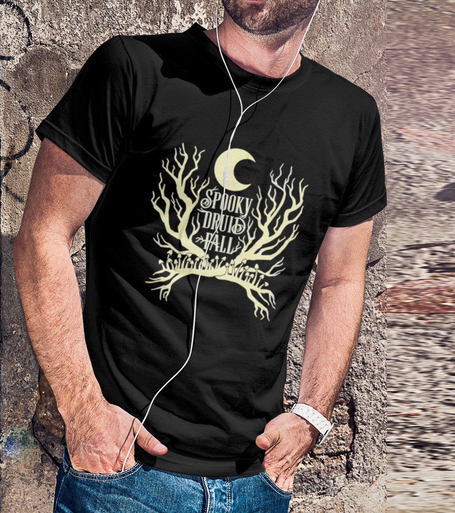 Spooky Druid Fall Crescent Moon And Enchanted Trees T-Shirt