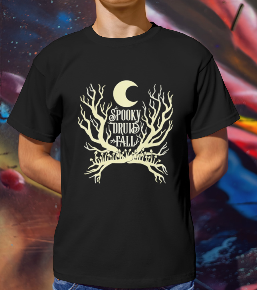 Spooky Druid Fall Crescent Moon And Enchanted Trees T-Shirt