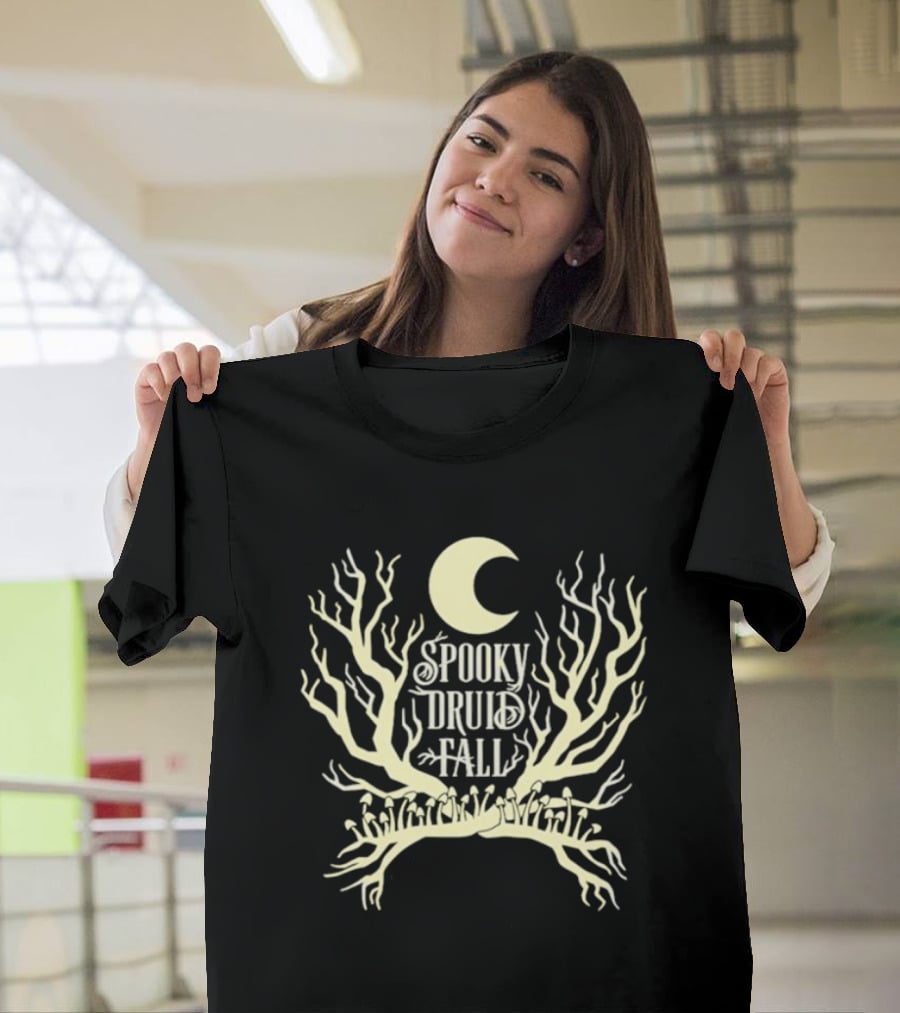 Spooky Druid Fall Crescent Moon And Enchanted Trees T-Shirt