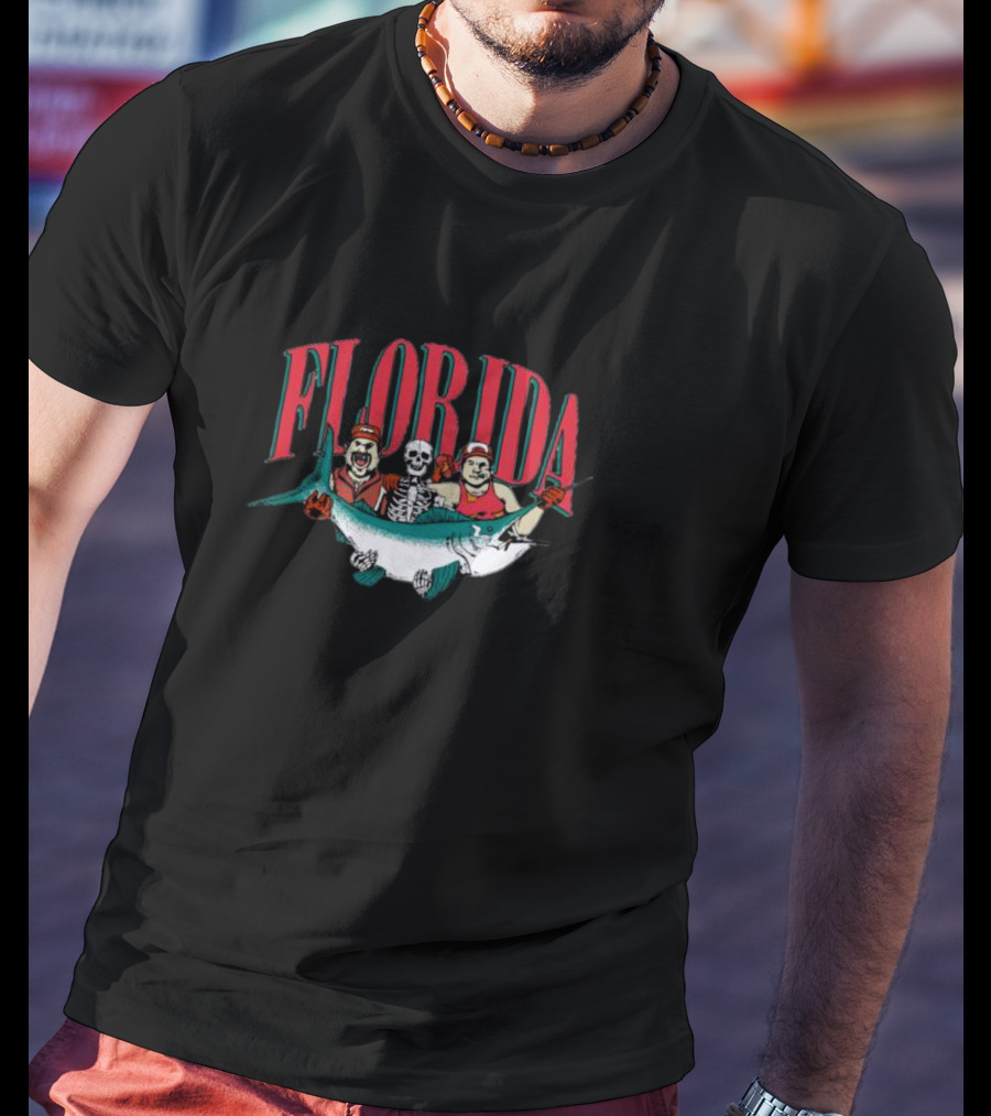FLORIDA Fish Marlin Halloween Crew With Skeleton And Fishermen T-Shirt
