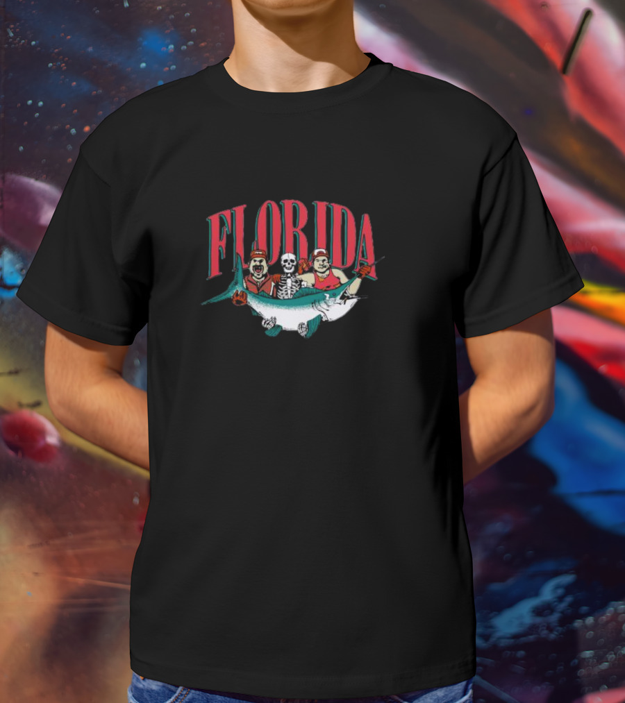 FLORIDA Fish Marlin Halloween Crew With Skeleton And Fishermen T-Shirt