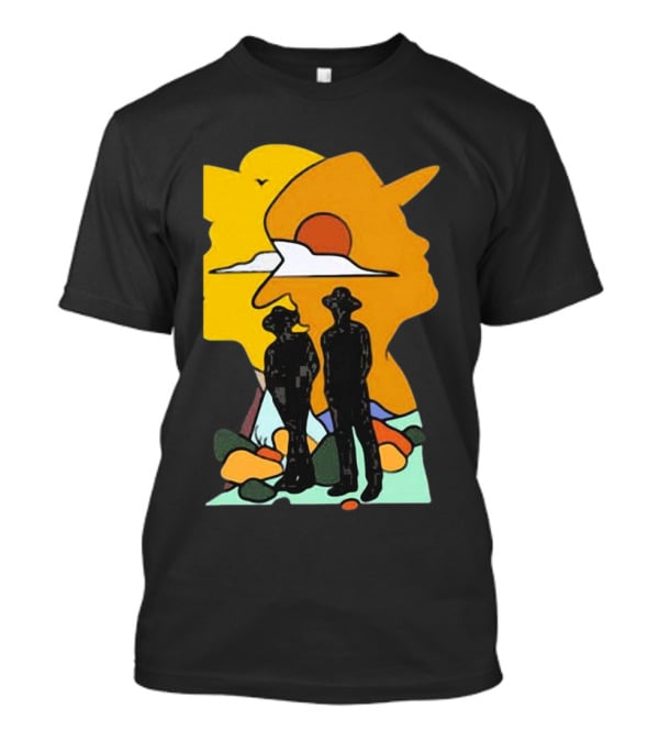 Custom Radio Company Cowboy Silhouettes Against Sunset And Mountains T-Shirt