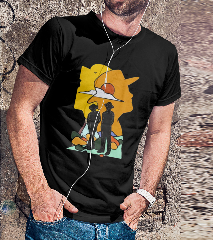 Custom Radio Company Cowboy Silhouettes Against Sunset And Mountains T-Shirt