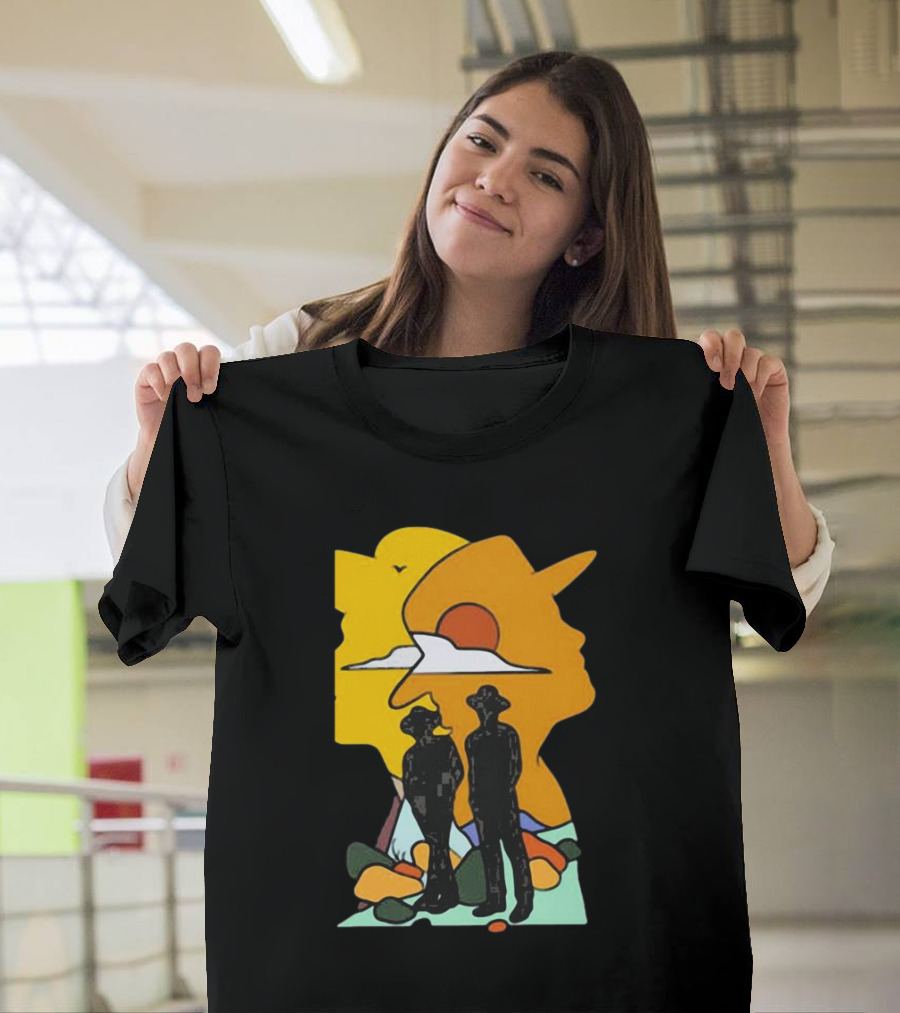 Custom Radio Company Cowboy Silhouettes Against Sunset And Mountains T-Shirt