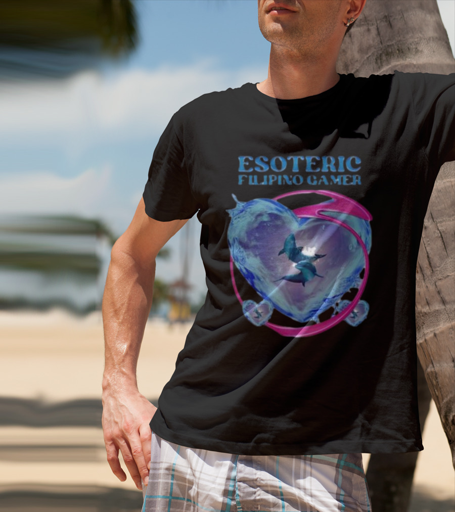 ESOTERIC FILIPINO GAMER Heart With Dolphins In Oceanic Sphere T-Shirt