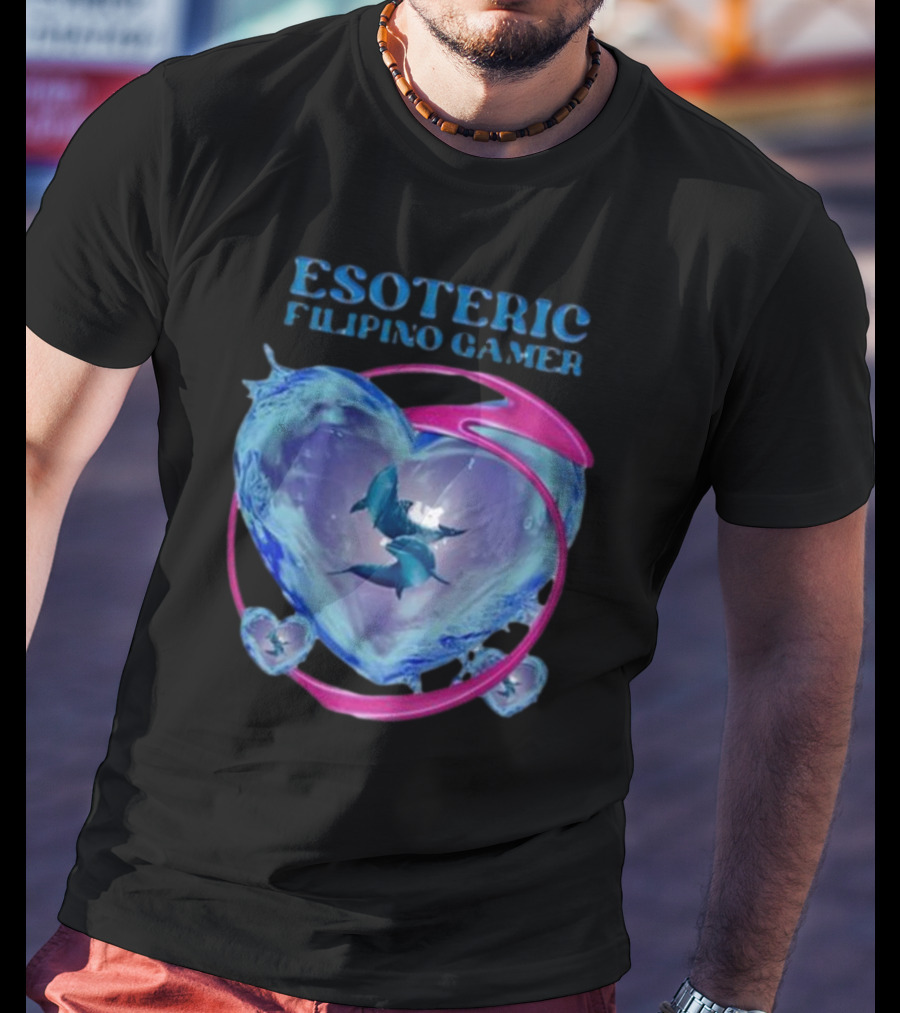 ESOTERIC FILIPINO GAMER Heart With Dolphins In Oceanic Sphere T-Shirt