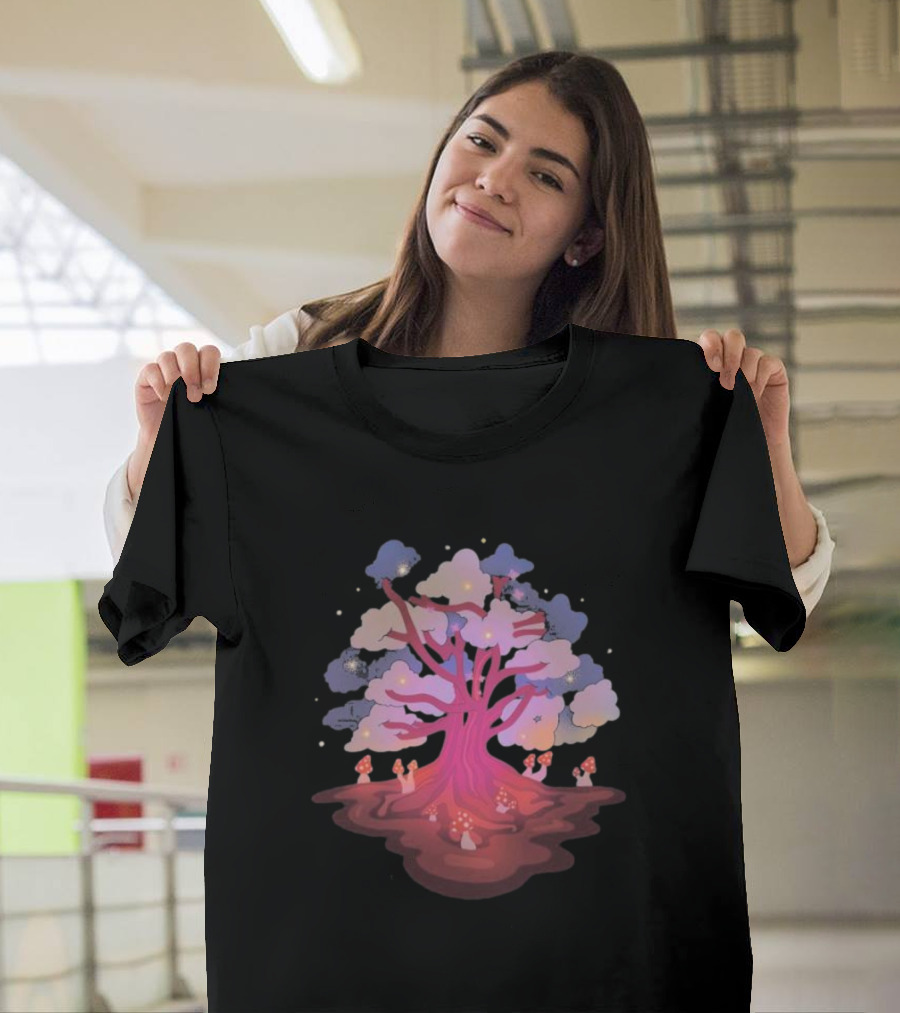 Glow And Grow Enchanted Tree With Mushrooms And Stars T-Shirt
