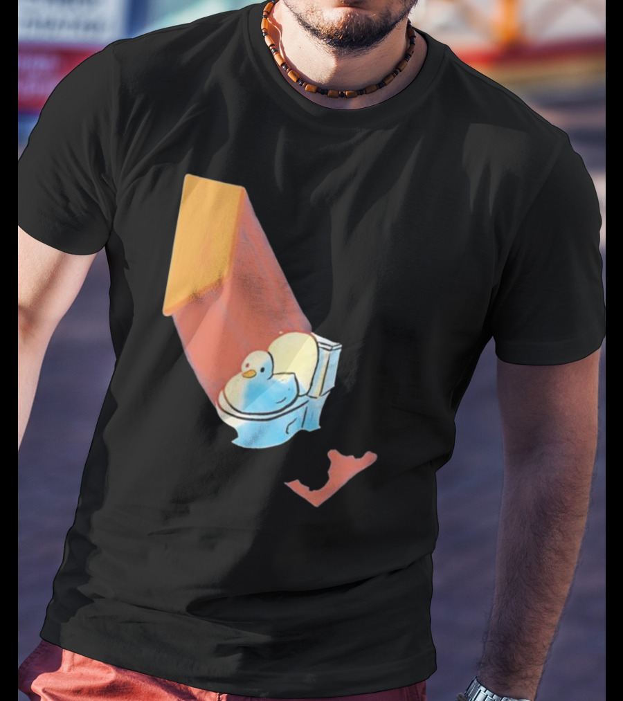 Groovy Space Duck Relaxing In Cosmic Beam On Toilet T-Shirt