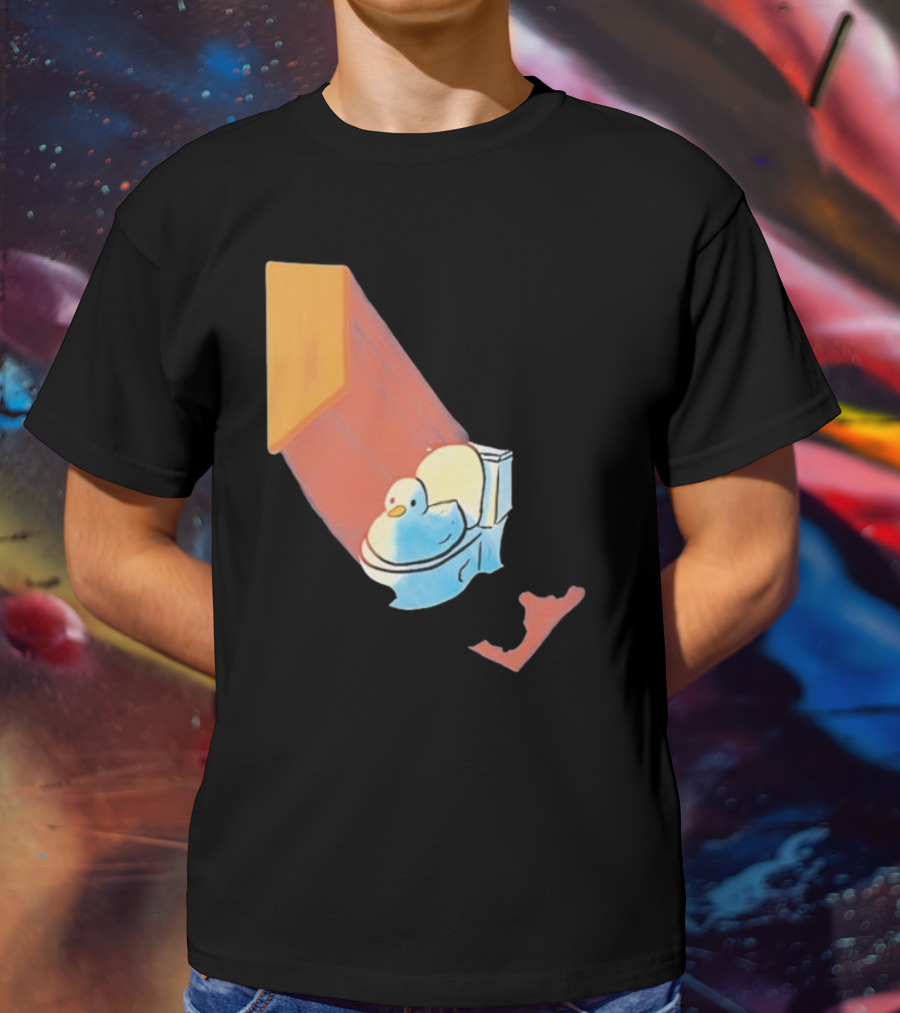 Groovy Space Duck Relaxing In Cosmic Beam On Toilet T-Shirt