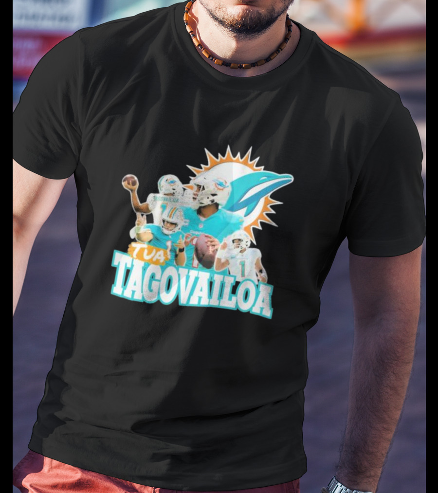 Miami Dolphins Tua Tagovailoa Football Action Collage T-Shirt