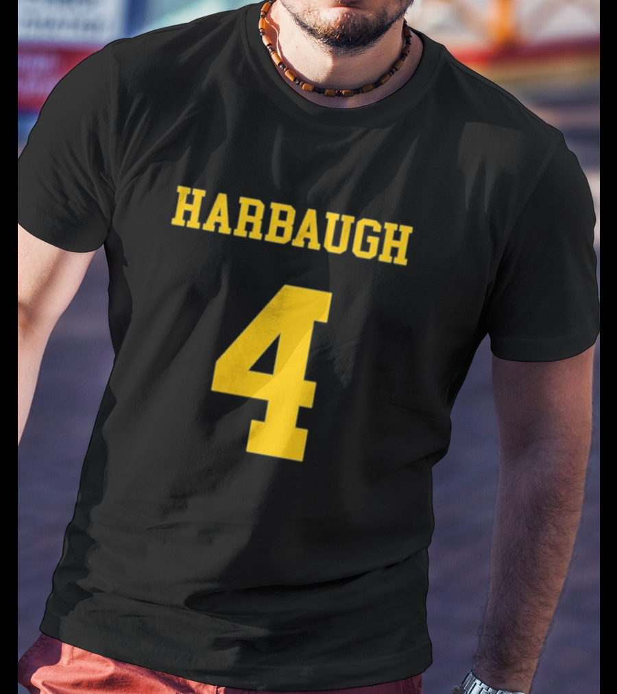Harbaugh 4 Michigan Football Coach Iconic Jersey Number T-Shirt