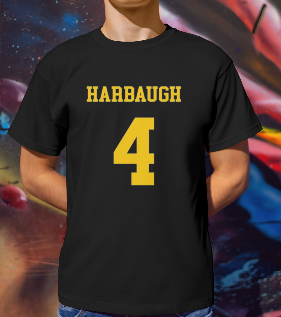 Harbaugh 4 Michigan Football Coach Iconic Jersey Number T-Shirt